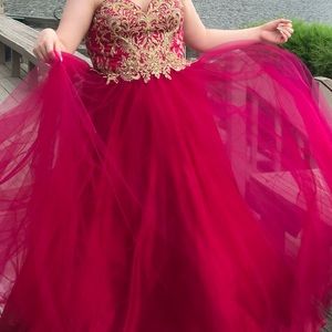 Red and gold prom dress
